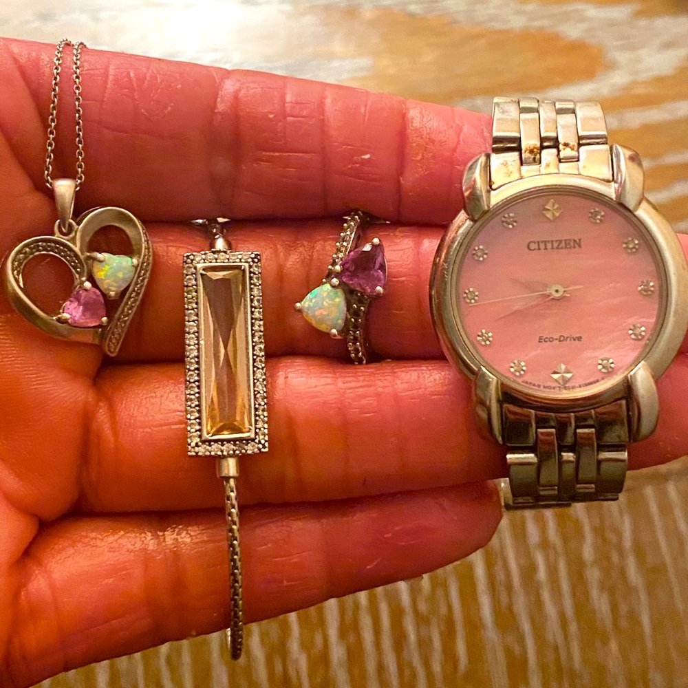 sterling (S925)diamonds, opal, & pink tourmaline